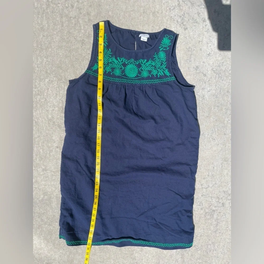 J. Crew Blue and Green Embroidered Linen Blend Sleeveless Sundress, Size Small